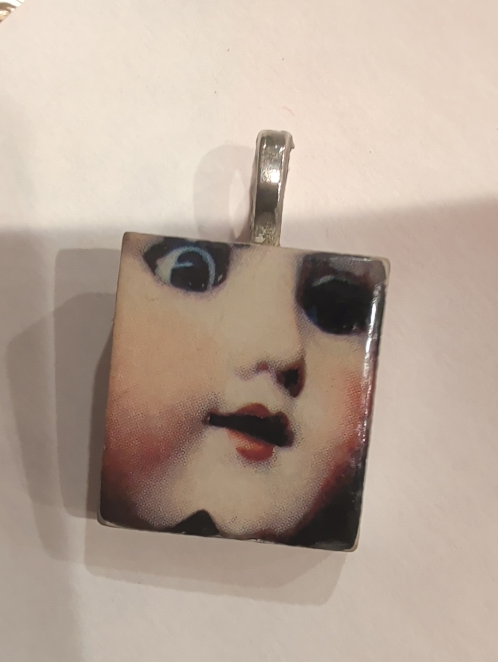Artful Doll Face Wood Pendant in Cream and Black 1.5"